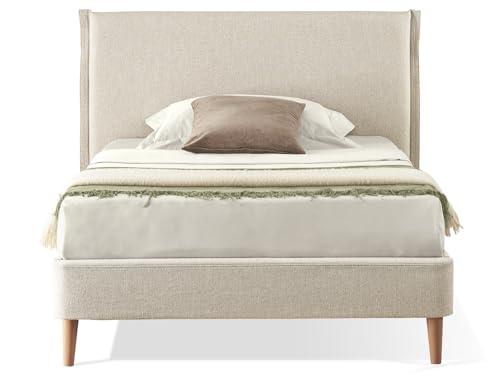 Letto Piazza e Mezza Parigi in Tessuto Beige con Doghe in Legno - Evergreenweb