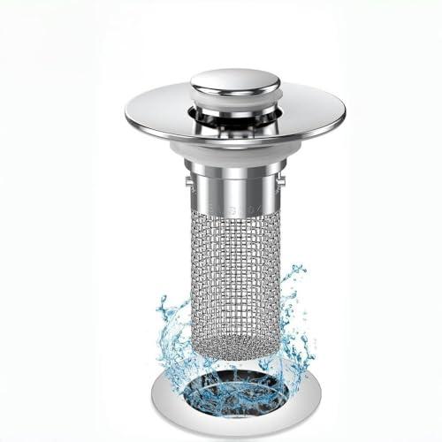 Tappo Pop-Up Universale per Lavabo Bagno con Filtro in Acciaio Inox