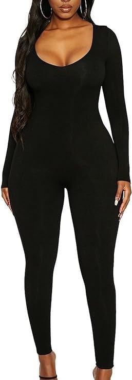 Tutina Yoga Donna Maniche Lunga Push Up Pagliaccetto Tuta Intera Sexy Yoga Jumpsuit Scollo U Completo Tinta Unica One Piece Rompers Slims Elastico Bodysuit per Fitness Palestra Jogging Clubwear