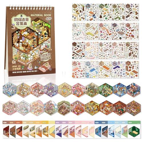 Bambebe Set di 20 Adesivi 3D per Casa in Miniatura – Kit Sticker di Scena, Attività Rilassante per Bambini e Adulti