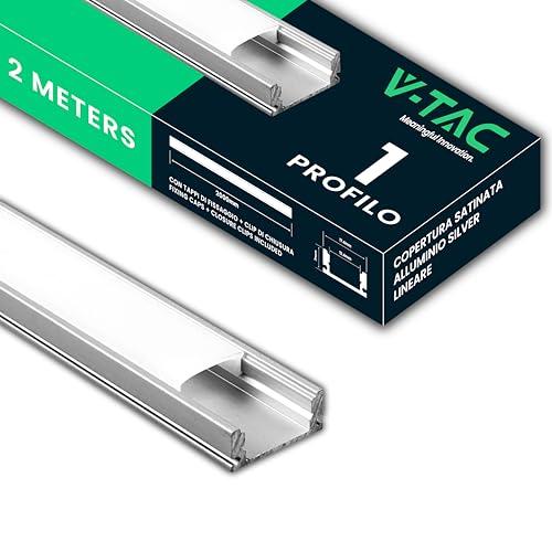 V-TAC Profilo in Alluminio per Strisce LED 2 Metri con Copertura Opaca