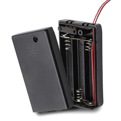 TECHZOCO Porta batterie con interruttore on/off, supporto batteria AA, scatola batteria, porta batterie, cavo da 200 mm, tensione totale: 4,5 V (1,5 V per batteria), adatto per 3 batterie LR6 AA (FR6,