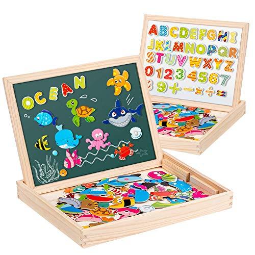 Uping Puzzle Magnetico in Legno 130 Pezzi con Lavagna Double Face per Bambini 3+ Anni