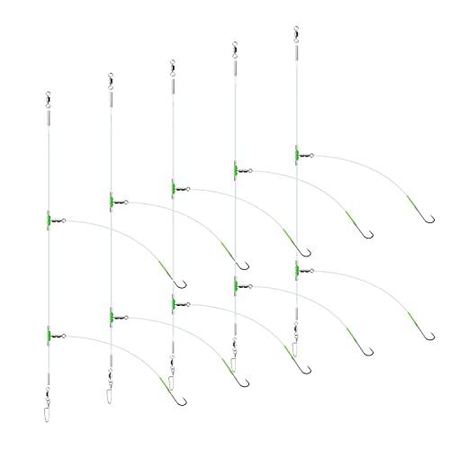 Luroad - 5 Piattaforme da Pesca Mare con 2 Ganci - Ideali per Spiaggia e Fondo - Misura 2/0, Gap 80cm