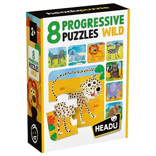 HEADU - 8 Progressive Puzzle Wild - Puzzle Educativo per Bambini