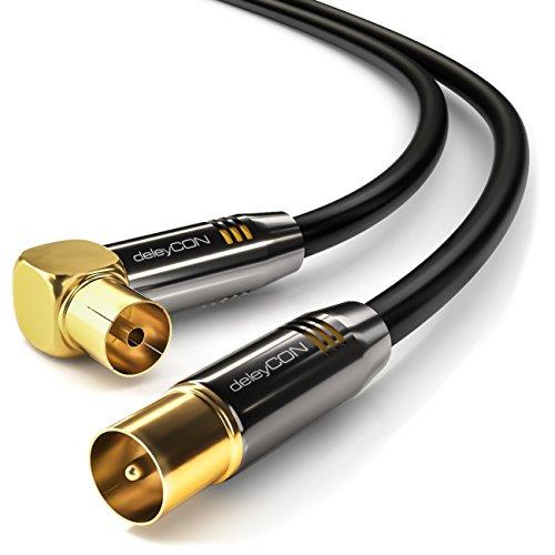 deleyCON Cavo Antenna TV 4K - 1m, Angolato, Nero