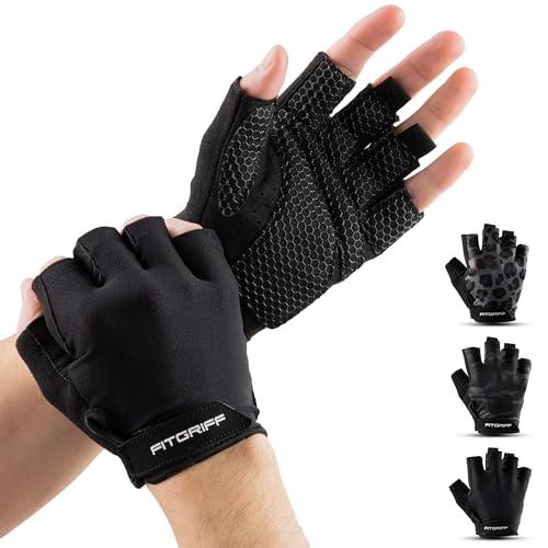 Fitgriff® Guanti Palestra Uomo e Donna (Imbottiti) - Guanti da Fitness Antiscivolo per Allenamento - Accessori Sollevamento Pesi (Size 5, Black)