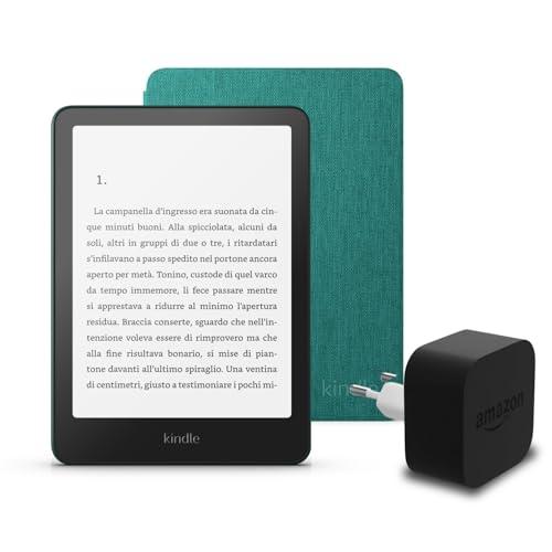 Kindle Paperwhite (2024) da 16 GB con Pubblicità + Custodia in Tessuto Amazon + Alimentatore Amazon PowerFast da 9W