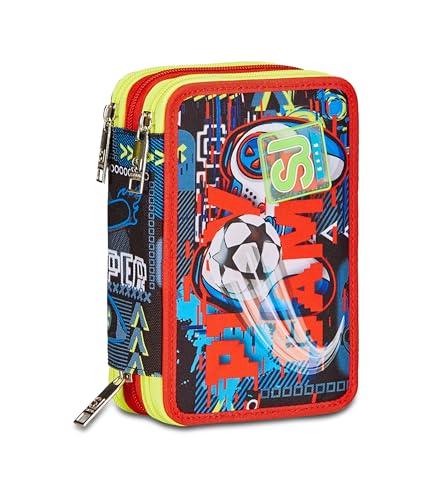 Astuccio Scuola 3 Zip SJ Gang STYLE JAM GANG - Nero e Rosso