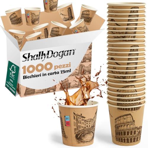BAKAJI 1000 Bicchierini da Caffè Monouso - 75ml - Design Italia