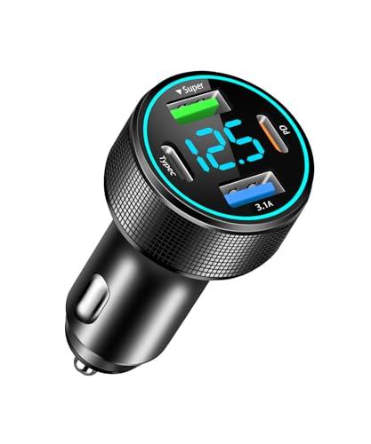 66W Caricatore Auto USB C, 4-porte Accendisigari USB C con ricarica rapida QC3.0 e PD30W, Caricatore Auto Accendisigari con voltmetro a LED per iPhone16/15/14/13/12, Samsung Galaxy, iPad
