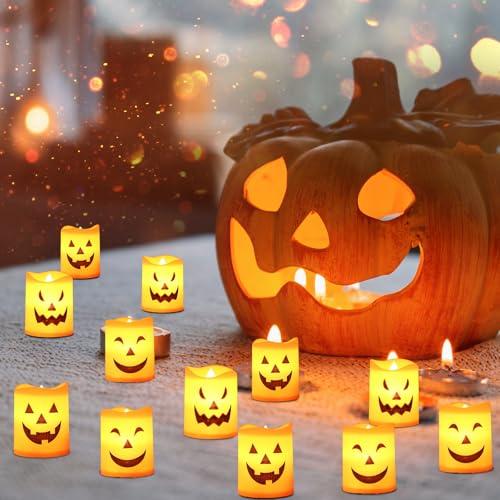 12 Candele LED di Halloween con Espressioni Spettrali