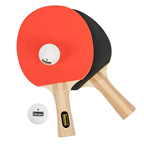 Idena 40203 - Set da ping pong da 4 pezzi per giocatori esperti, con 2 racchette da ping pong e 2 palline bianche a 1 stella, confezionato in una borsa da trasporto