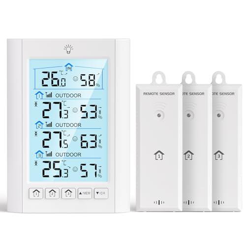 LIORQUE Stazione Meteo con 3 Sensori Esterni, LCD Retroilluminato, Portata 100m
