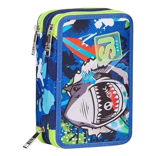 SJ Gang STYLE JAM GANG Astuccio Scuola 3 Zip Blu SharkStory