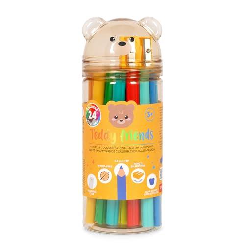 Legami - Set di 24 Matite Colorate con Temperino Teddy Friends