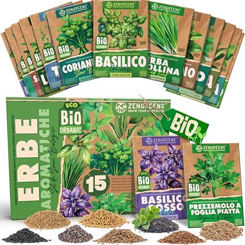 ZenGreens® - Set di semi di erbe bio - 15 varietà per una facile coltivazione