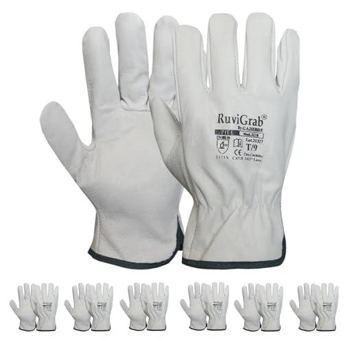 Ruvigrab - Guanti da lavoro in pelle (Confezione da 12 paia)