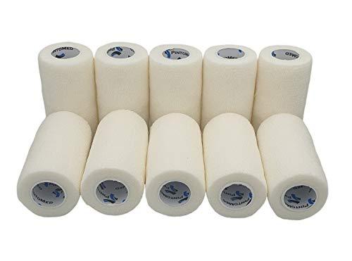 PintoMed Bendaggio Coesivo Bianco 10 cm x 4,5 m - Confezione da 10 Rotoli
