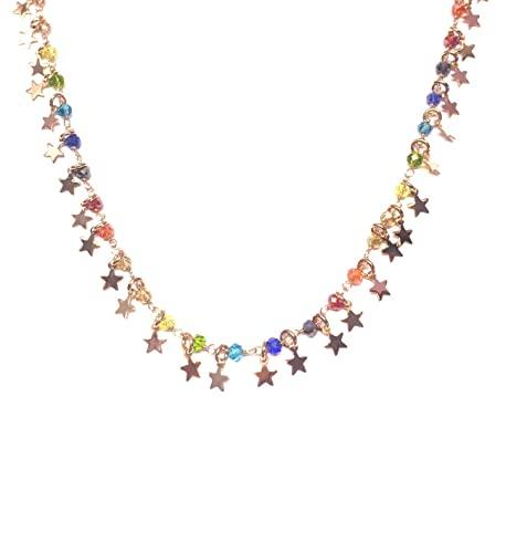 Linea Italia Gioielli - Collana Girocollo Argento 925 Placcato Oro Rosa Stelle e Pietre Colorate