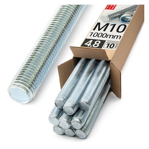Barra Filettata M10x1000 mm - Set da 10 Pezzi in Acciaio 4.8 DIN 976 Lun Fix
