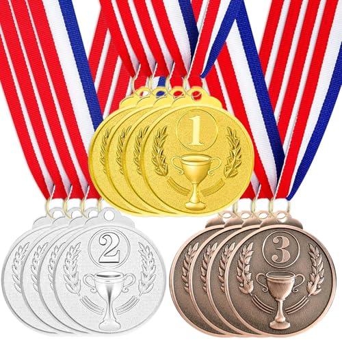 Set di 12 Medaglie Premiazione Metallo Oro Argento Bronzo con Nastro