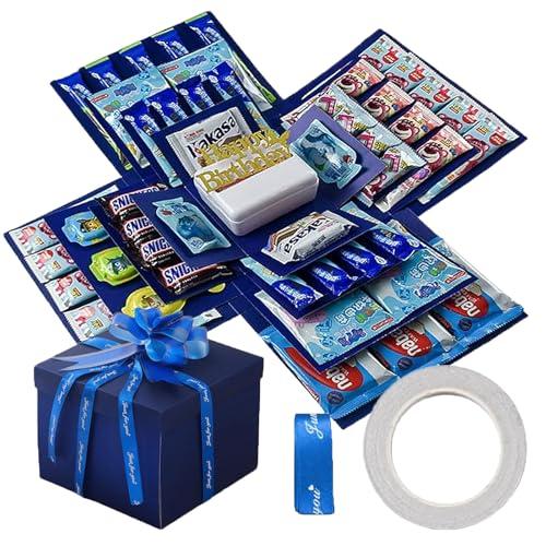 Scatola a Sorpresa, Scatola Explosion Creativa a 5 Strati con Nastro e Fiocco, Scatola Regalo Fai Da Te Multiuso, per Compleanno, Natale, Anniversario, San Valentino, Regalo di Nozze (Blu)