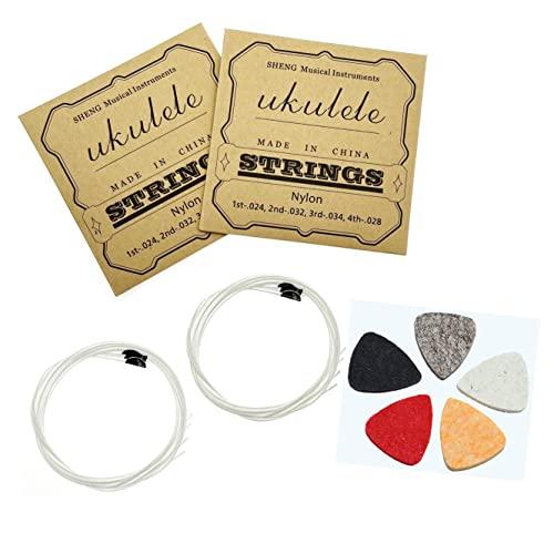 JZK Set di 2 Corde per Ukulele in Nylon Bianco con Plettri in Feltro