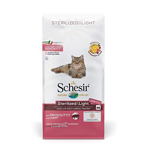 Schesir Linea Light - Cibo Secco per Gatti Adulti Sterilizzati, con Prosciutto, Sacco da 10 Kg