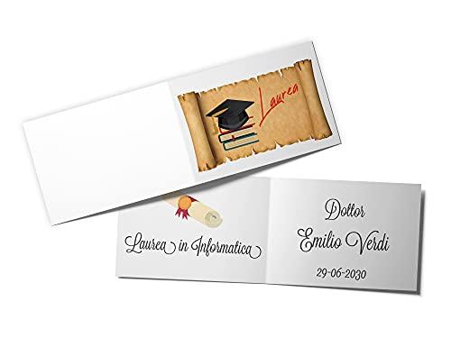 Bigliettini Bomboniera Laurea Pergamena con Tocco e Libri (110 pezzi)