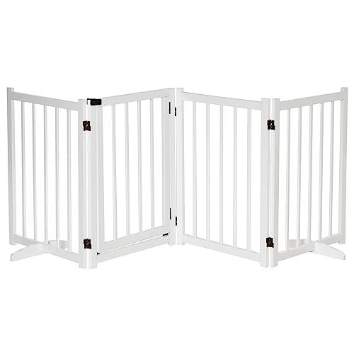PawHut Cancellino Pieghevole per Cani di Piccola/Media Taglia, 4 Pannelli in Legno Bianco, 237.5x36x80cm
