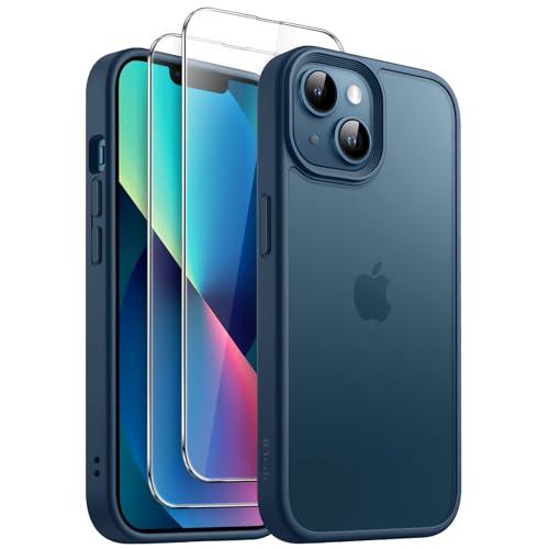JETech 3 in 1 Cover Opaca per iPhone 13 6,1 Pollici con Pacco da 2 Vetro Temperato Pellicola Protettiva, Traslucida Glassato Antiurto Cellulare Custodia (Blu Tempesta)