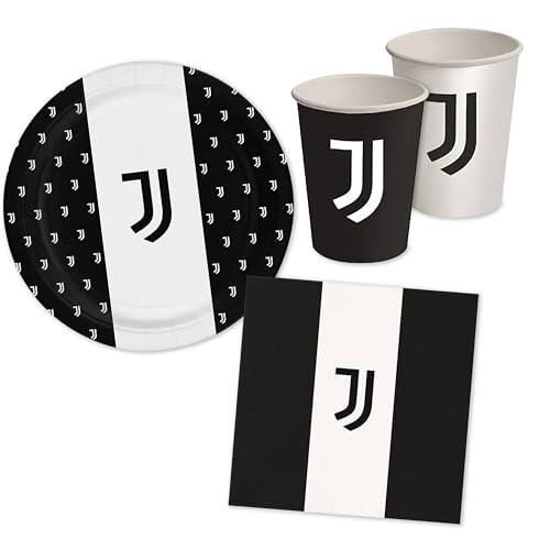 Set Compleanno Bianconero per 8 persone, Addobbi Decorazioni Stoviglie da Tavola Tema Calcio Festa Party Anniversario Bambini - 8 Piatti, 8 bicchieri, 20 tovaglioli