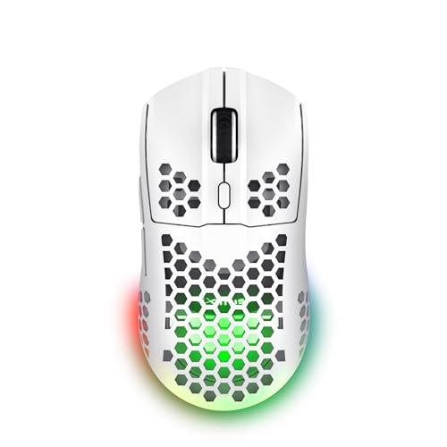 Trust Gaming GXT 929W Helox Mouse Gaming Wireless Superleggero 75g, 80h di Durata Batteria, 2.4GHz Ricevitore USB, Regolazione DPI (800-4800), Illuminazione LED, Mouse Wireless Ricaricabile - Bianco