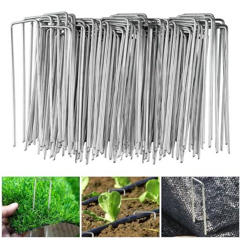 Velway Set di 100 Picchetti per Telo Pacciamatura - 150x36mm Ø 3 mm Antiruggine Picchetti da Giardino - Fissaggio per Tessuto, Erba Artificiale, Recinzione e Rete, Tenda da Campeggio