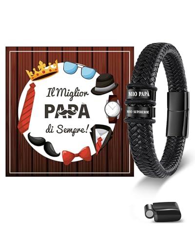 Bracciale in Pelle Nera con Incisione Laser 