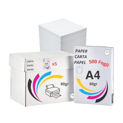 Carta A4 Multiuso 80gsm - 2500 Fogli (5 Risme da 500)