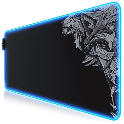 TITANWOLF RGB Tappetino per Mouse da Gioco XXL, Mouse Pad Gaming 800x300mm, 11 LED Colori e Effetti di Luce, Precisione e velocità, Lato Inferiore gommato, Lavabile, per Computer PC e Laptop