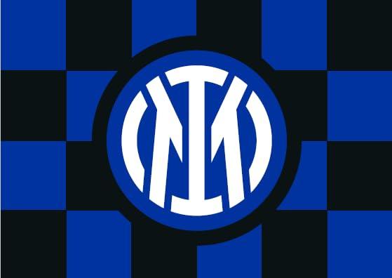 Bandiera Inter 240 x 150 cm con Nuova Grafica a Scacchi e Logo Centrale