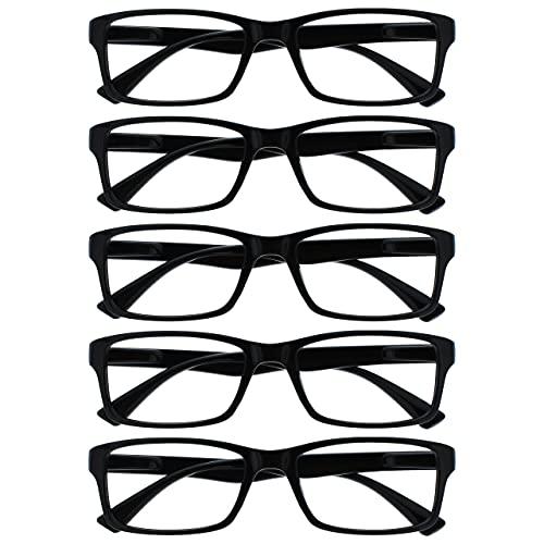 Opulize Occhiali da Lettura Stile Designer - Pacco da 5, Nero, +2.0 Diottrie