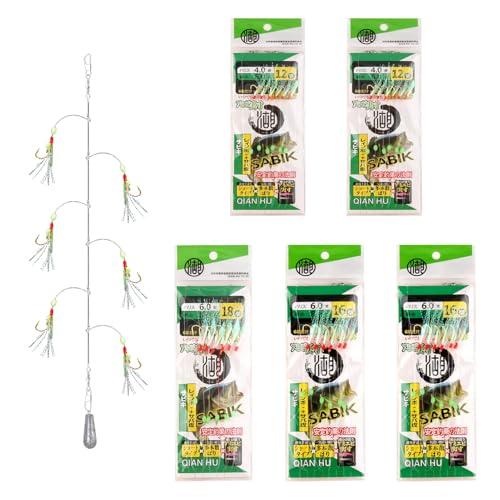 Set di 30 Piume di Sgombro, Bas de Ligne Pre-legato con Perline Luminose, Esche Bioniche per Sgombri, Pollock, Aringhe, Basso