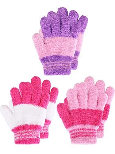 Geyoga 3 Paia Guanti in Maglia Invernali Caldi Elastici a Dita Intere per Bambini (1-3 anni, Colori Assortiti)