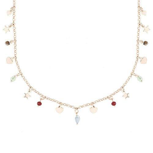 Collana Girocollo Donna Argento 925 Placcato Rosa Perline Colorate Cuori Stelle Made in Italy