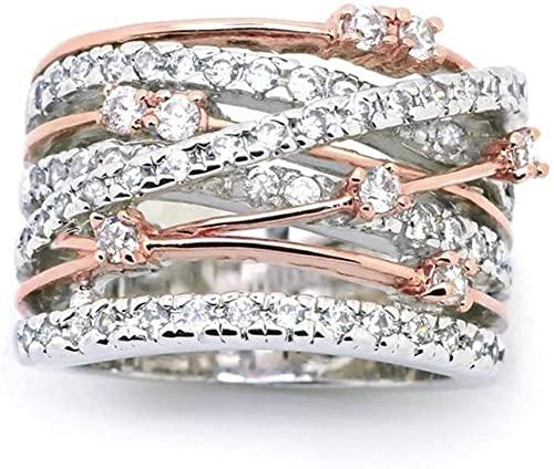 U-M Anello largo Criss Pave Round Cut Cubic Zirconia Statement Anello a fascia per ragazze e donne,Oro rosa,11