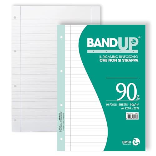 BM BeMore - Ricambi Bandup A4 Con Banda Rinforzata - Rigatura C - Righe Con Margini Per 4° E 5° Elementare - Confezione Da 40 Fogli - Carta 90G/Mq