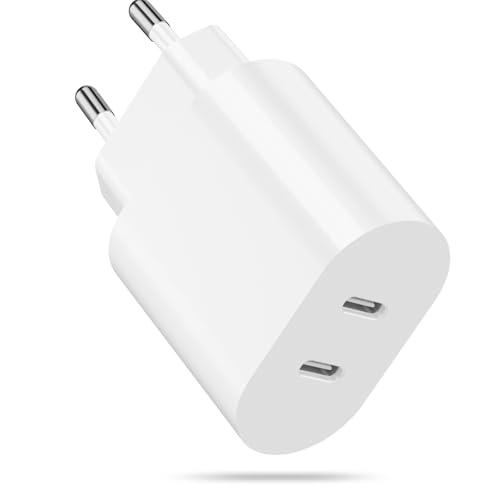 Caricatore USB C 20W 2-Porto Presa per iPhone 17/17 Air/17Pro/17 Pro Max/16/15/14/13/12/11 Plus Mini SE X XS XR, Samsung Galaxy, Alimentatore Spinotto Trasformatore USB C