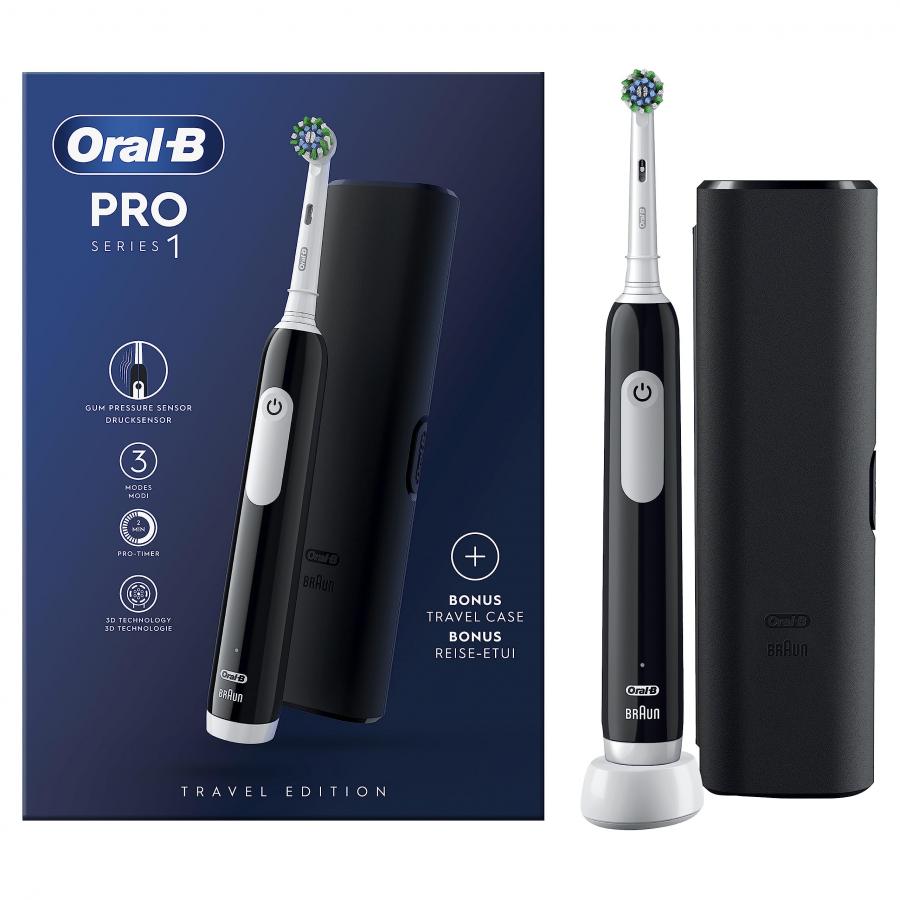 Oral-B Pro Series 1 Spazzolino Elettrico Nero con Custodia da Viaggio