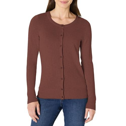 Amazon Essentials Cardigan Girocollo Leggero (Taglie Forti Disponibili) Donna, Castagna Scuro Puntinato, M