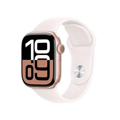 Apple Watch Series 10 GPS, Cassa 42 mm in alluminio color oro rosa con Cinturino Sport rosa fard - S/M