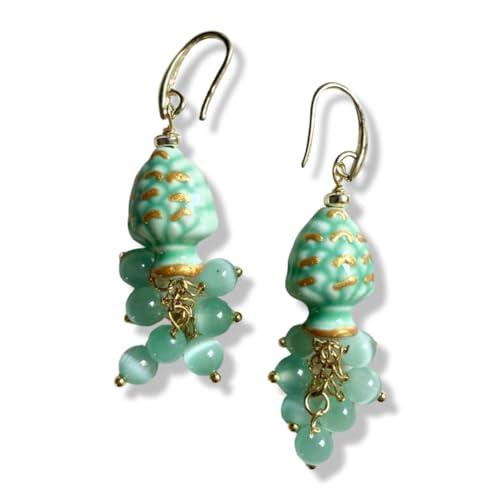 Orecchini con Pigne Siciliane in Ceramica e Pietre Dure